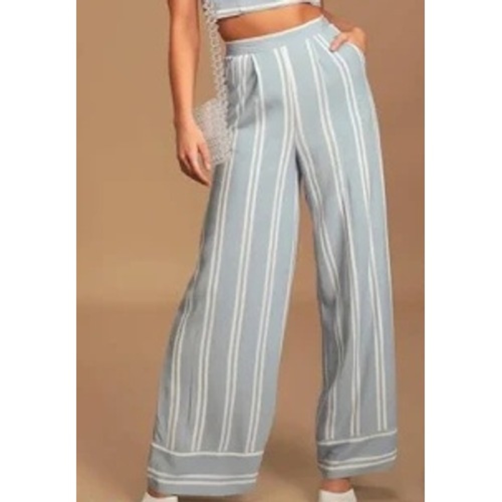 Lulu's women L striped wide leg crepe summer beach pants lightweight costal